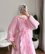 Kuğu Fırfırlı Elbise Pembe