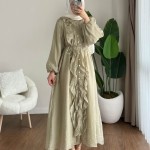 Kuğu Fırfırlı Elbise Yeşil