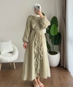 Kuğu Fırfırlı Elbise Yeşil