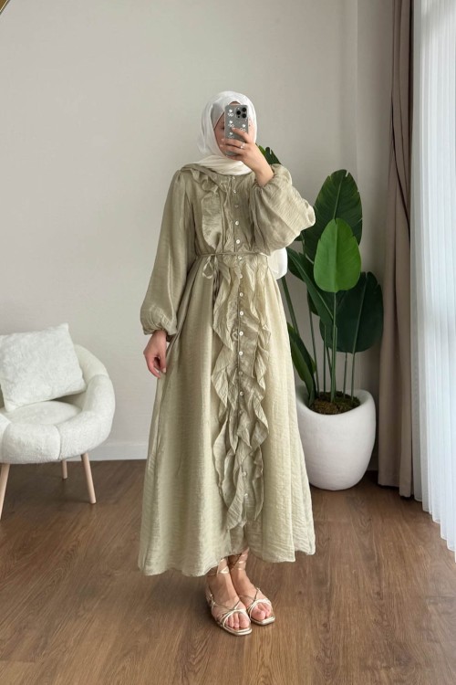 Kuğu Fırfırlı Elbise Yeşil