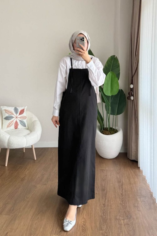İpli Askılı Gabardin Jile Siyah