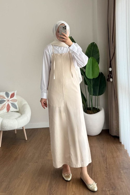 İpli Askılı Gabardin Jile Bej