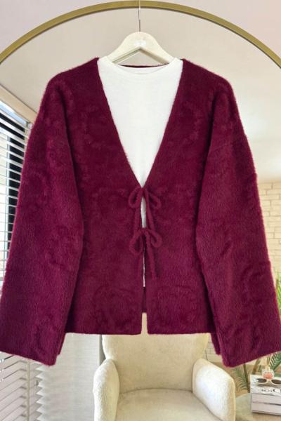 Bağcıklı Sakallı Kısa Triko Hırka