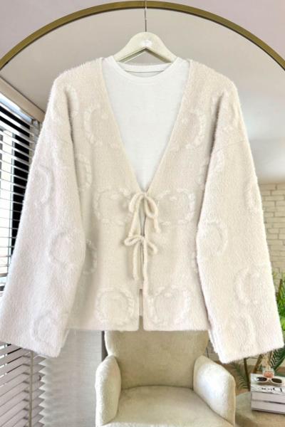 Bağcıklı Sakallı Kısa Triko Hırka