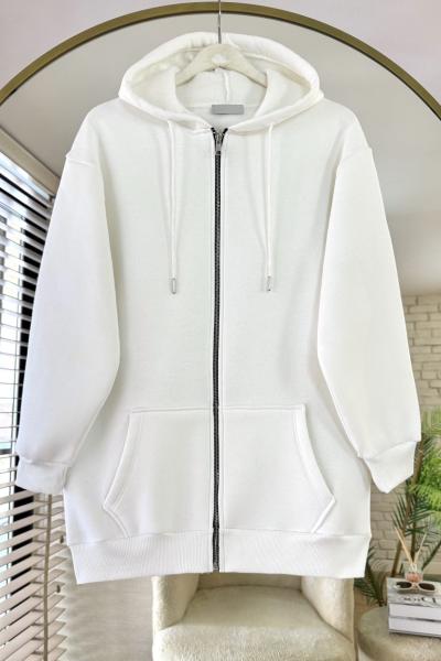 Fermuarlı Üç İplik Uzun Hırka