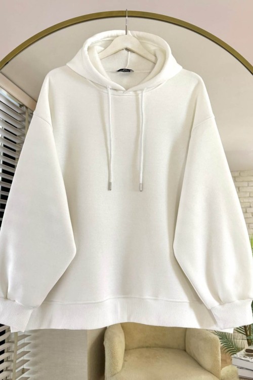 Kapüşonlu Oversize Sweatshirt Beyaz