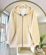 Oversize Fermuarlı Hırka Krem