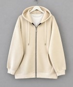 Oversize Fermuarlı Hırka Krem