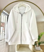 Oversize Fermuarlı Hırka Beyaz