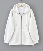 Oversize Fermuarlı Hırka Beyaz