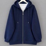 Oversize Fermuarlı Hırka Lacivert