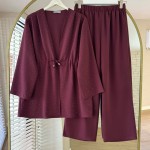 Taşlı Crep Takım Bordo