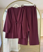Taşlı Crep Takım Bordo
