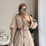 Pelerin Detaylı Ara Boy Trenç Bej