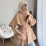 Pelerin Detaylı Ara Boy Trenç Camel