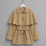 Pelerin Detaylı Ara Boy Trenç Camel