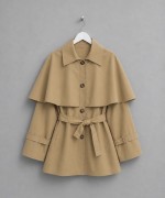 Pelerin Detaylı Ara Boy Trenç Camel