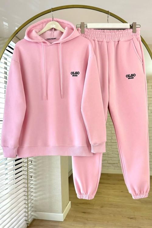 Olso Nakışlı Üç İplik Takım Pembe