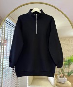 Yarım Fermuarlı Üç İplik Sweatshirt Siyah