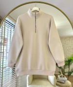 Yarım Fermuarlı Üç İplik Sweatshirt Bej