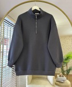 Yarım Fermuarlı Üç İplik Sweatshirt Antrasit