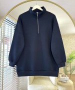 Yarım Fermuarlı Üç İplik Sweatshirt Lacivert