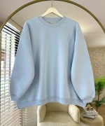 Bisiklet Yaka Oversize Sweatshirt Mavi