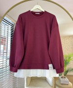 Eteği Piliseli Oversize Tunik Bordo