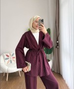 Taşlı Modal İkili Takım Bordo