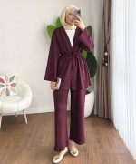 Taşlı Modal İkili Takım Bordo