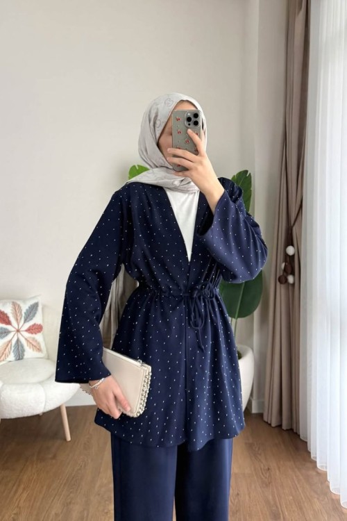 Taşlı Modal İkili Takım Lacivert