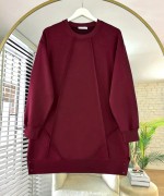 Düğme Detaylı Çımalı Tunik Bordo