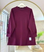 Kolları Düğme Detaylı Çımalı Tunik Bordo