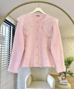 Dantel Yaka Angora Hırka Pembe