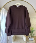Önü Yırtmaçlı Parçalı Sweatshirt Kahverengi