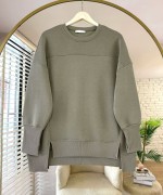Önü Yırtmaçlı Parçalı Sweatshirt Yeşil