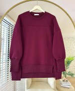 Önü Yırtmaçlı Parçalı Sweatshirt Bordo