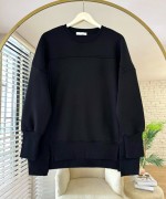 Önü Yırtmaçlı Parçalı Sweatshirt Siyah
