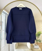 Önü Yırtmaçlı Parçalı Sweatshirt Lacivert