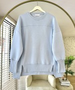Önü Yırtmaçlı Parçalı Sweatshirt Mavi