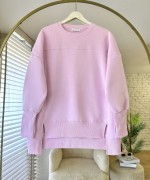 Önü Yırtmaçlı Parçalı Sweatshirt Pembe