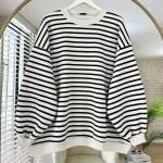 Çizgili Oversize Sweatshirt Kahverengi