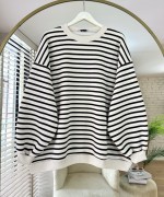 Çizgili Oversize Sweatshirt Kahverengi