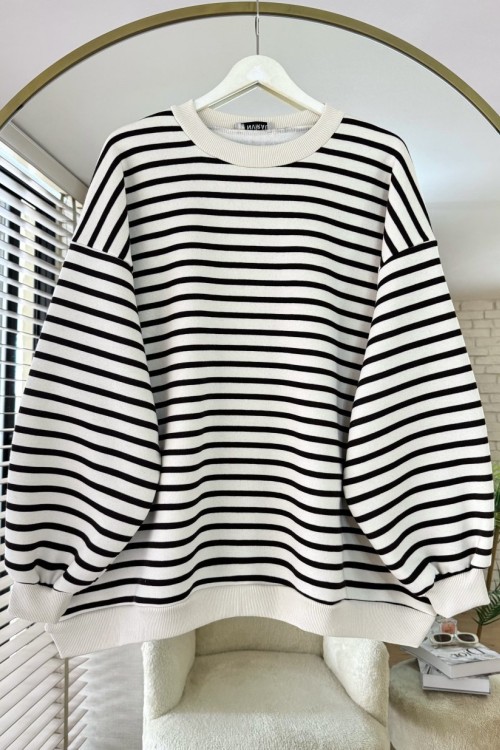 Çizgili Oversize Sweatshirt Kahverengi