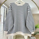 Çizgili Oversize Sweatshirt Lacivert
