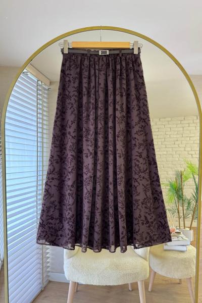 Astarlı Kabartma Baskılı Tül Etek