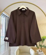 Polo Yaka Armalı Sweatshirt Kahverengi