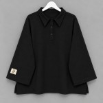 Polo Yaka Armalı Üç İplik Sweatshirt Siyah