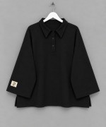 Polo Yaka Armalı Üç İplik Sweatshirt Siyah
