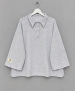 Polo Yaka Armalı Üç İplik Sweatshirt Gri Melanj